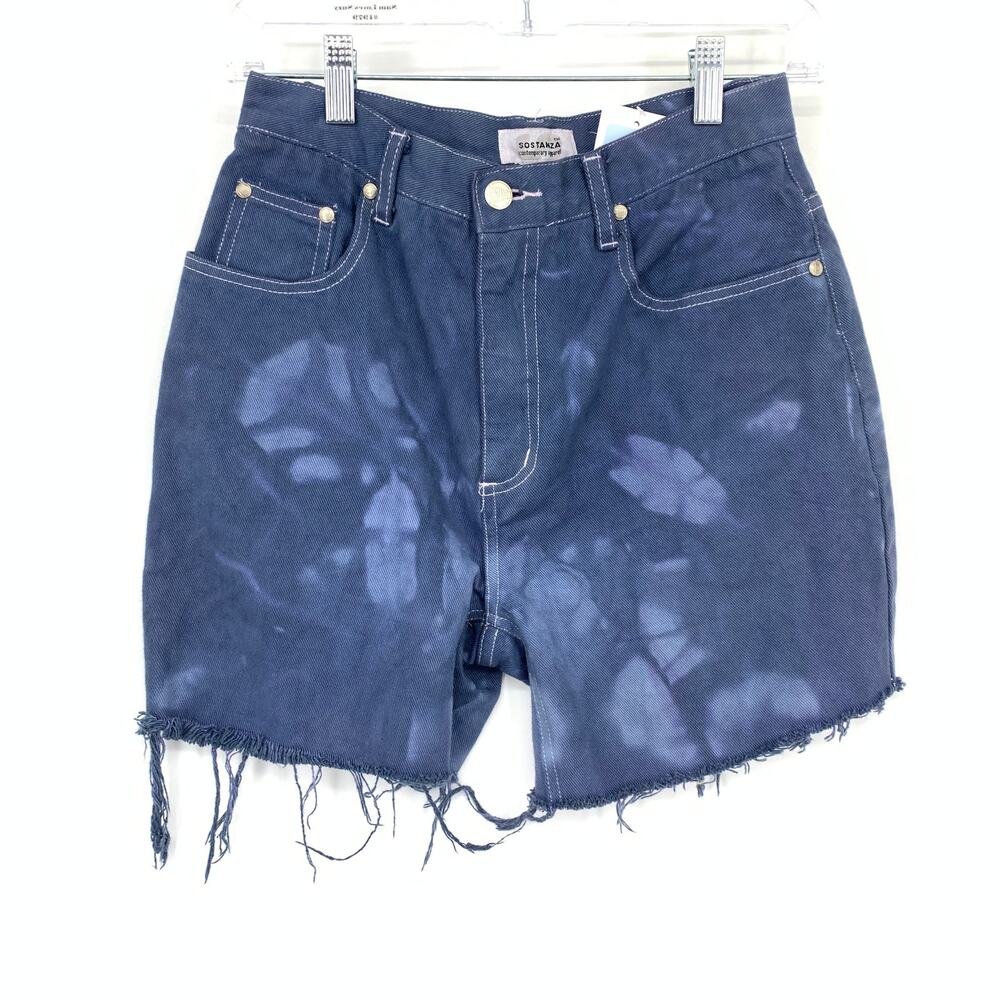Vintage Cut Off Jean Shorts Womens Size 25" Dark Blue Tie Dye Wash